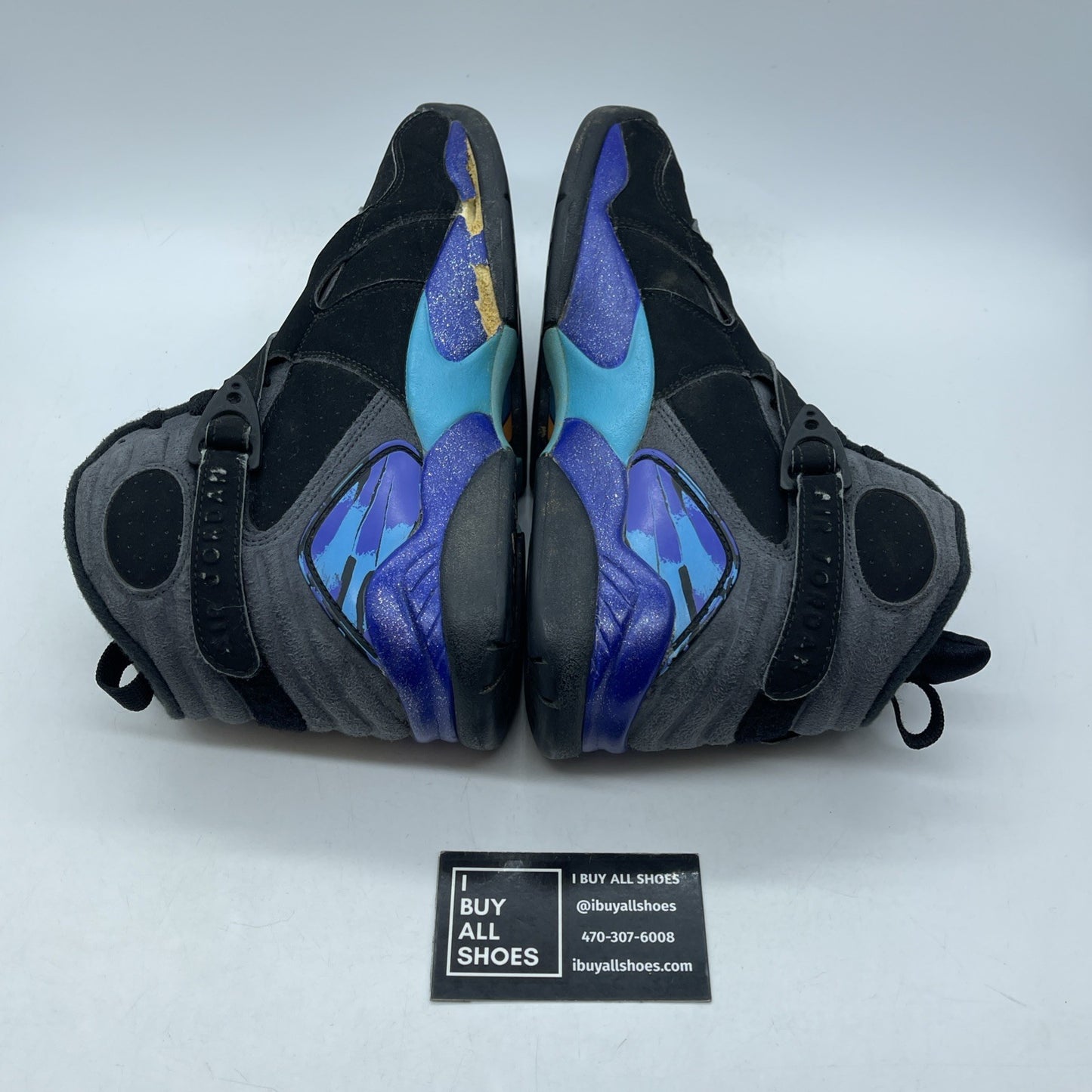 Size 8 - Jordan 8 Retro Aqua 2015 Black Grey Purple Blue Suede (305381-025)