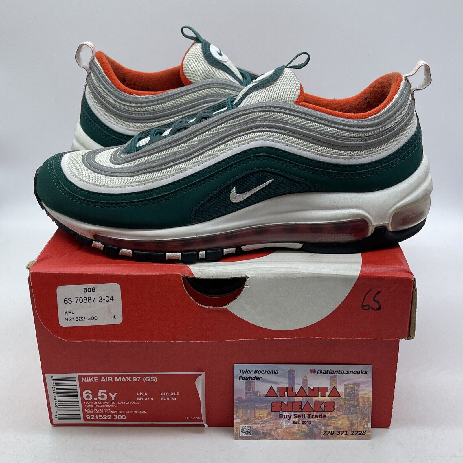 Size 5.5 (GS) - Nike Air Max 97 Low Miami Dolphins Leather (921522-300)