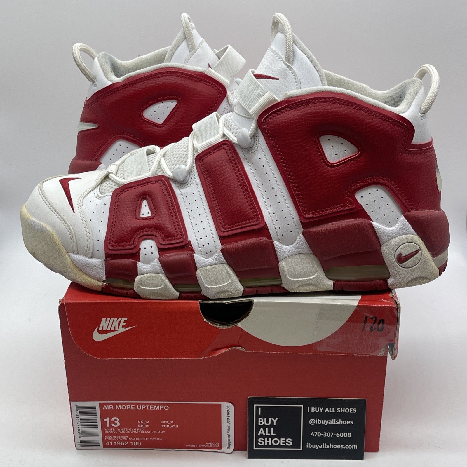 Size 13 - Nike Air More Uptempo White Red Leather (414962-100)