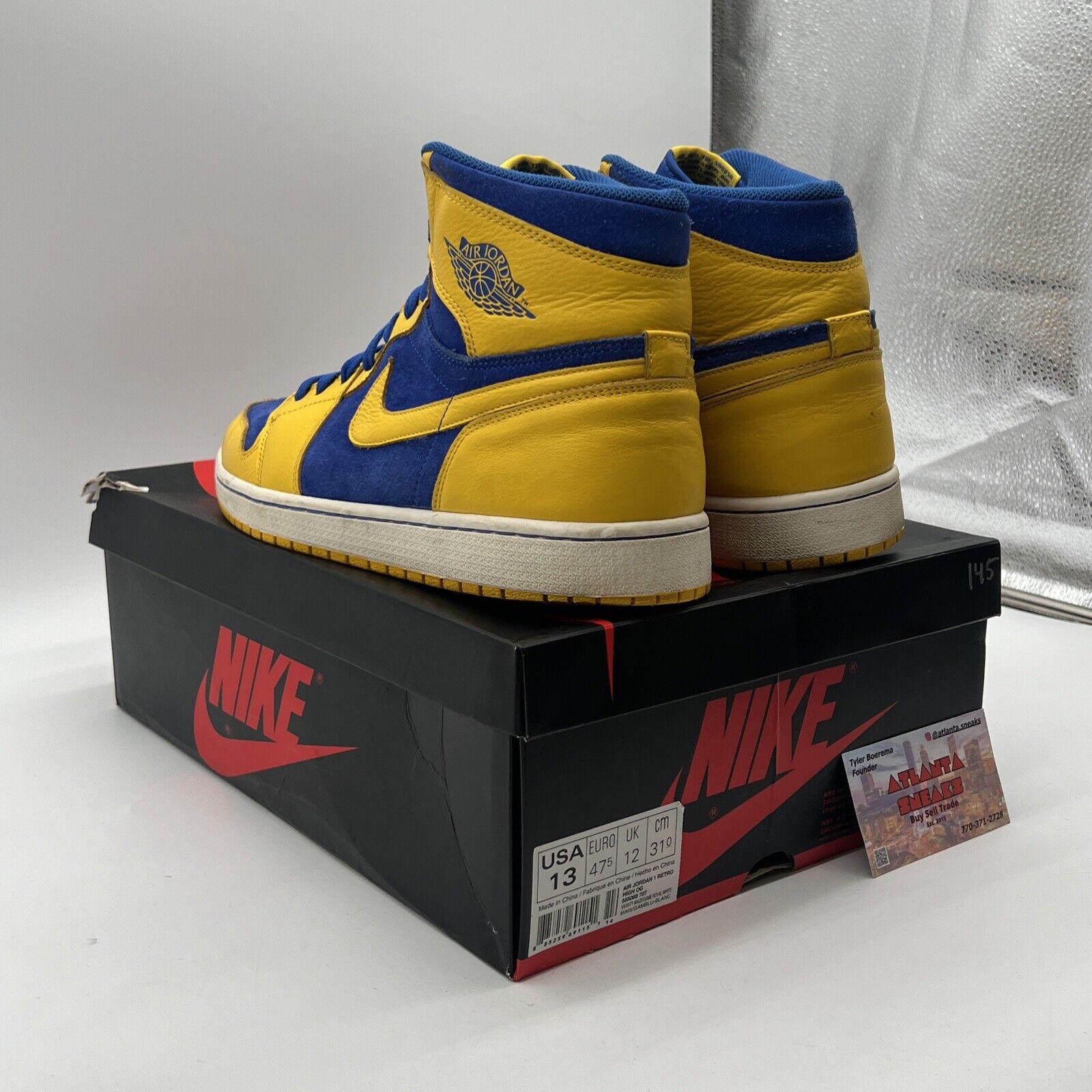 Size 13 - Air Jordan 1 Retro OG High Laney Blue Yellow White (555088-707)