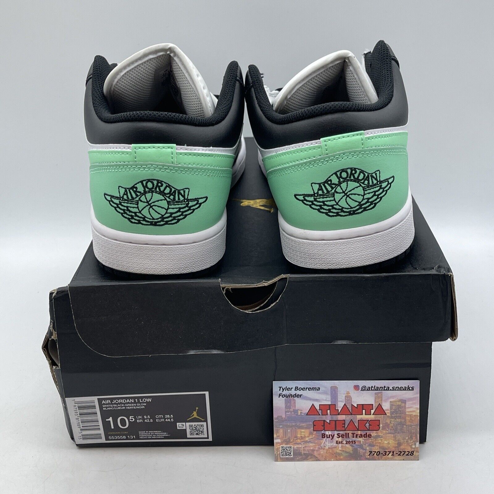 Size 10.5 - Air Jordan 1 Low Green Glow Black White Leather (553558-131)