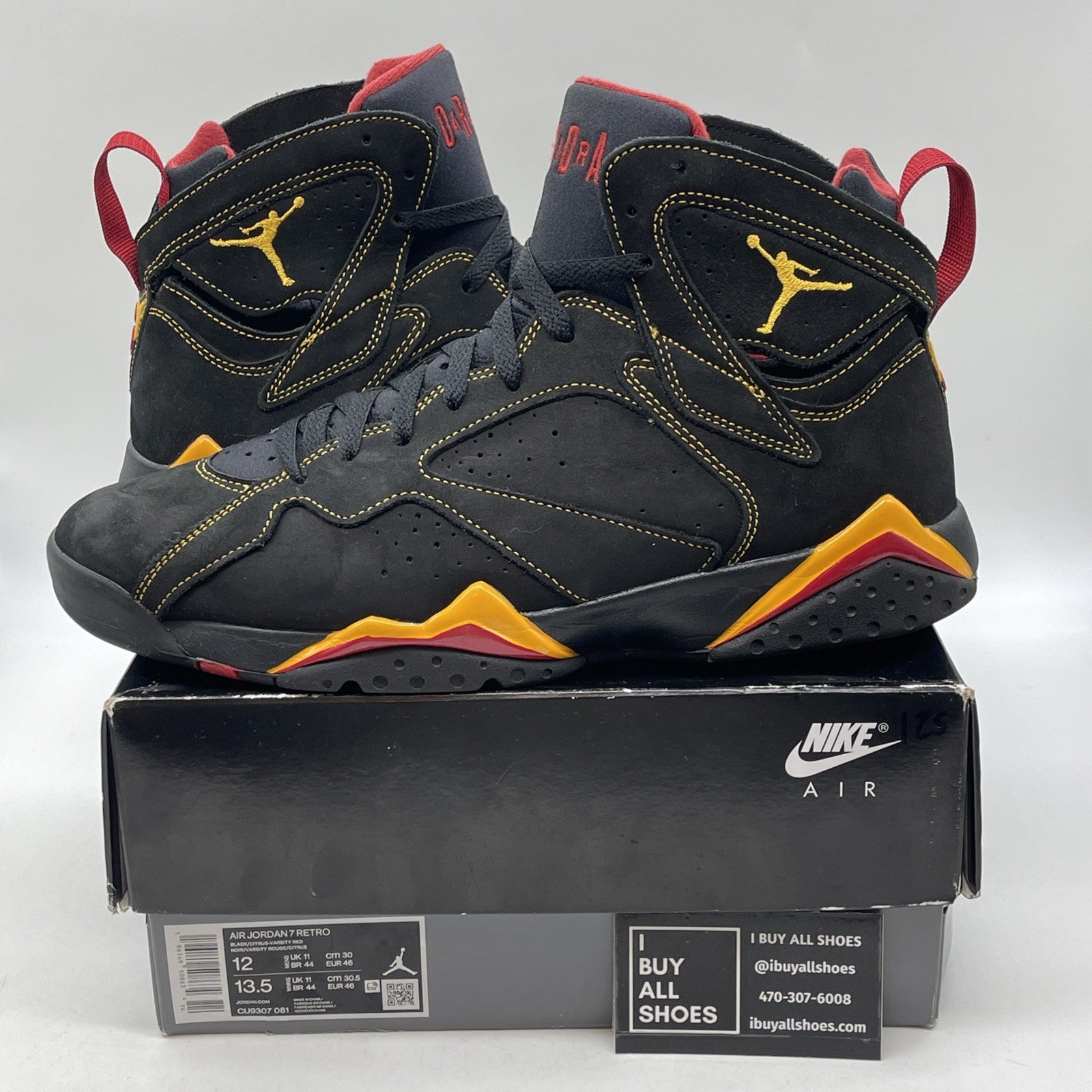 Size 12 - Jordan 7 Retro Citrus Black Orange Red Suede (CU9307-081)