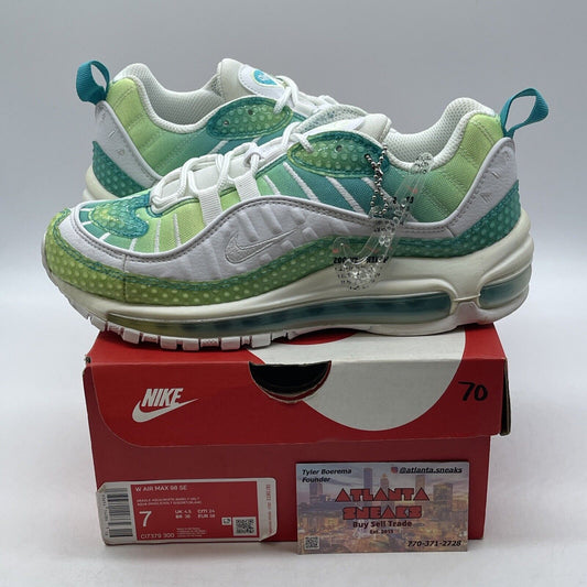 Size 7W - Nike Air Max 98 Bubble Pack White Blue Green Leather (CI7379-300)