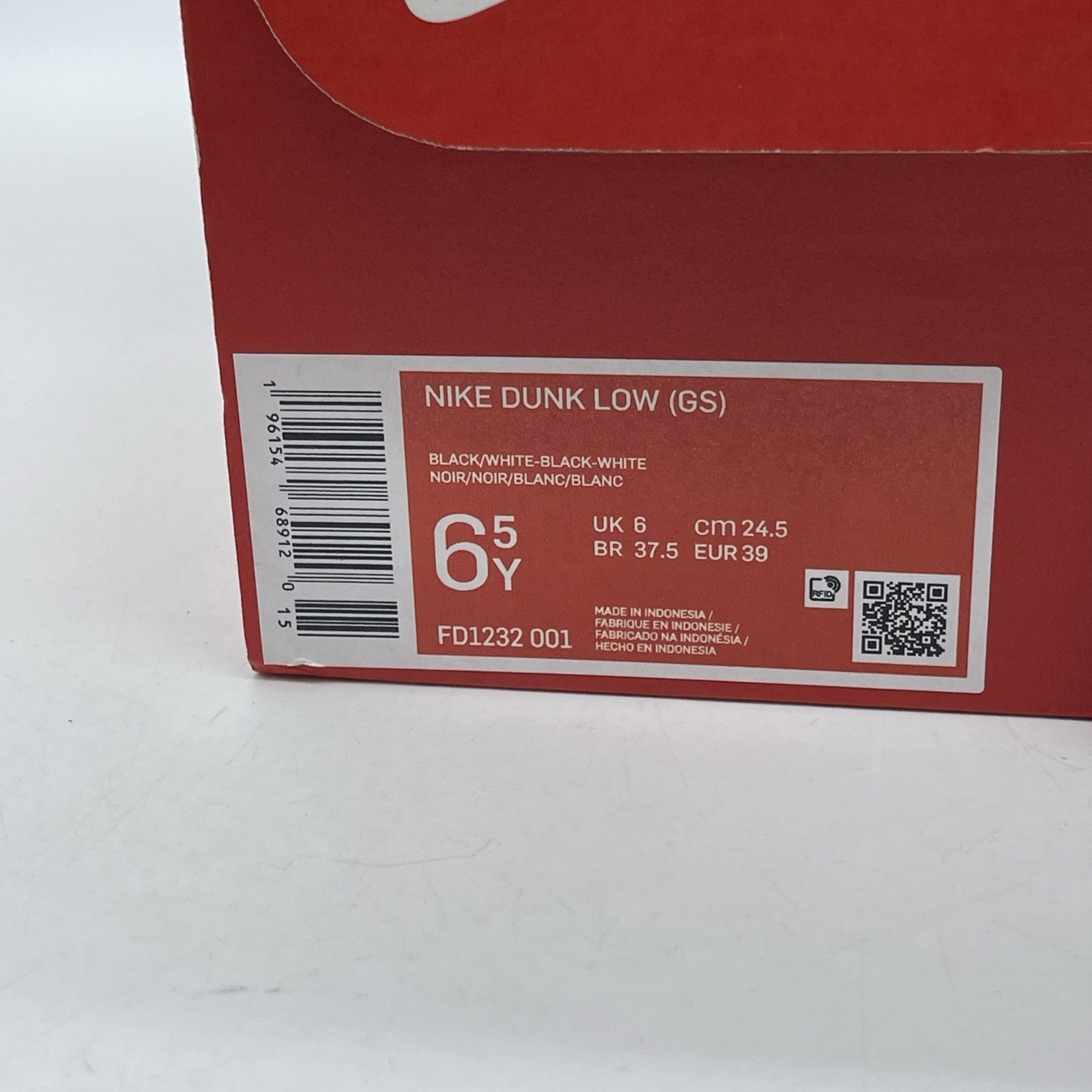 Size 6.5Y - Nike Dunk Low 'Black Panda 2.0' Black White Leather (DV0831-002)