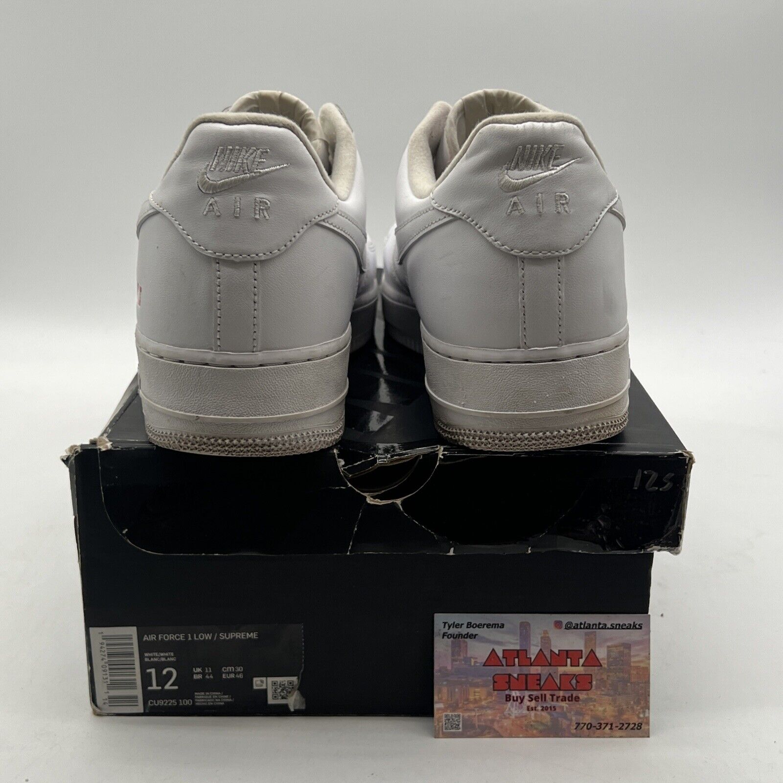 Size 12 - Nike Air Force 1 x Supreme Low Box Logo - White (CU9225-100)