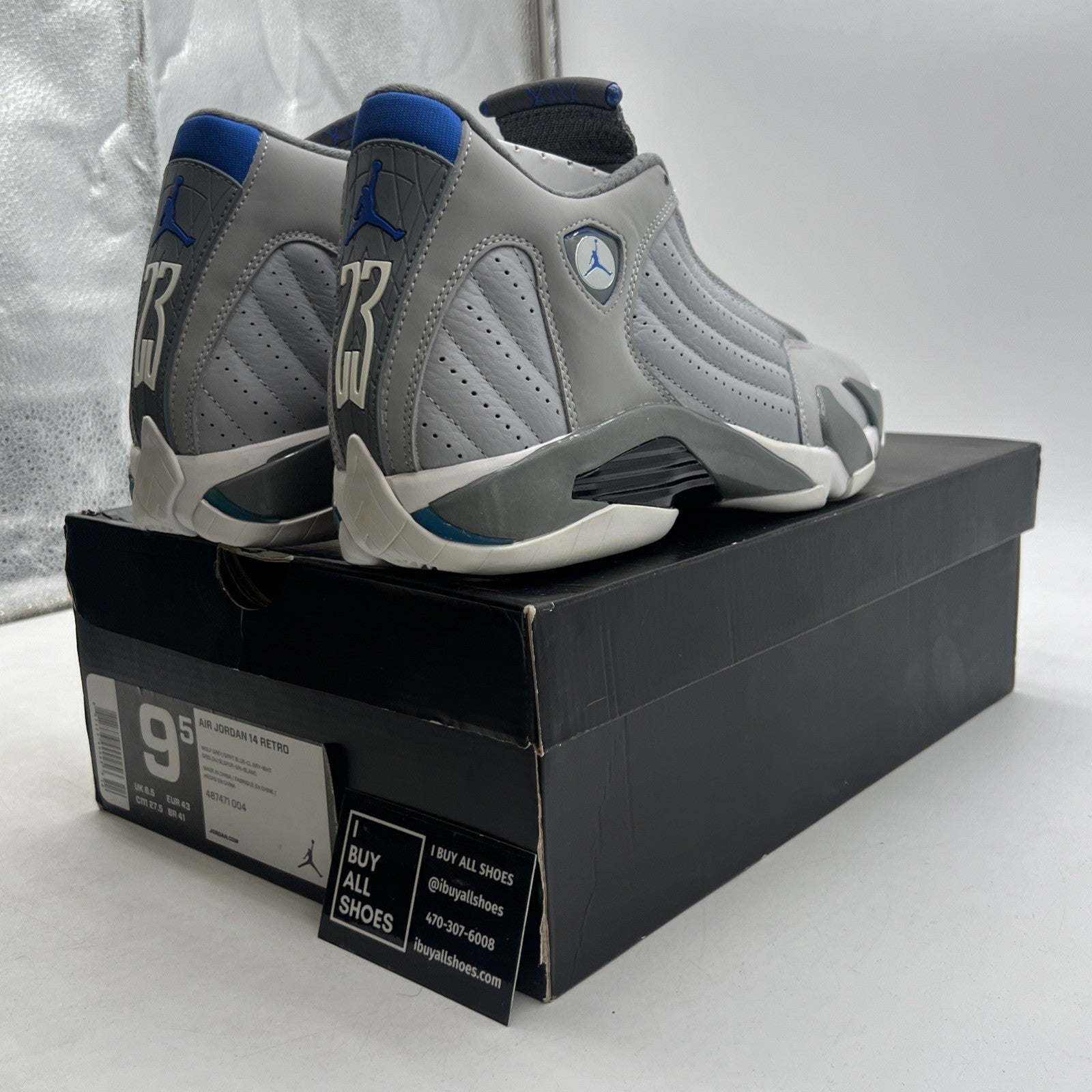 Size 9.5 - Air Jordan 14 Retro Wolf Grey (487471-004)