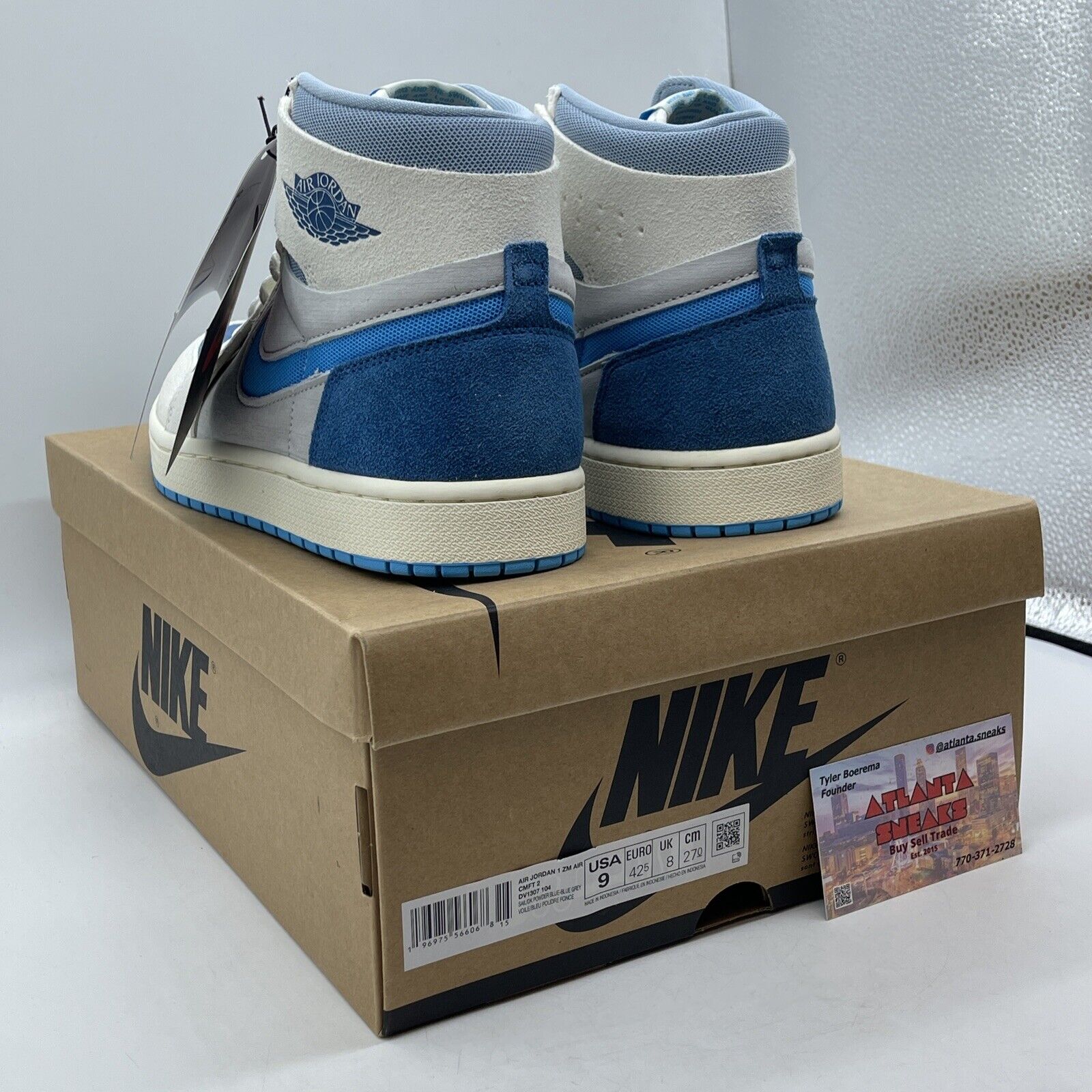 Size 9 - Jordan 1 Zoom CMFT 2 High Dark Powder Blue White Suede (DV1307-104)