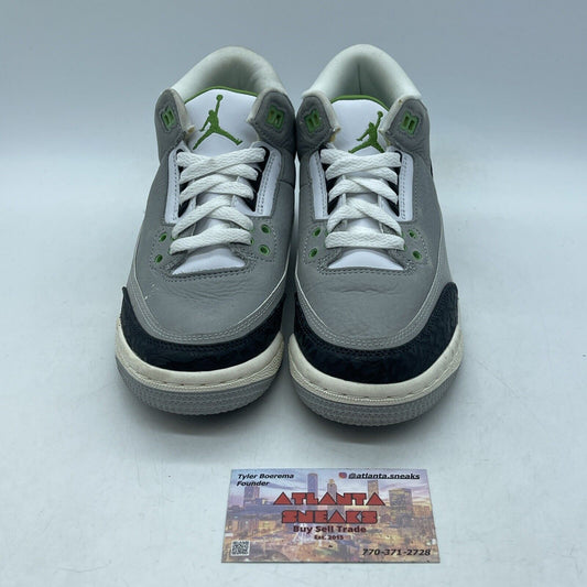 Size 4Y (GS) - Jordan 3 Retro Mid Chlorophyll Grey Black Suede (398614-006)