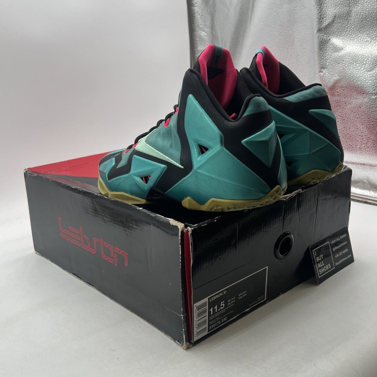 Size 11.5 - Nike LeBron 11 South Beach (616175-330)