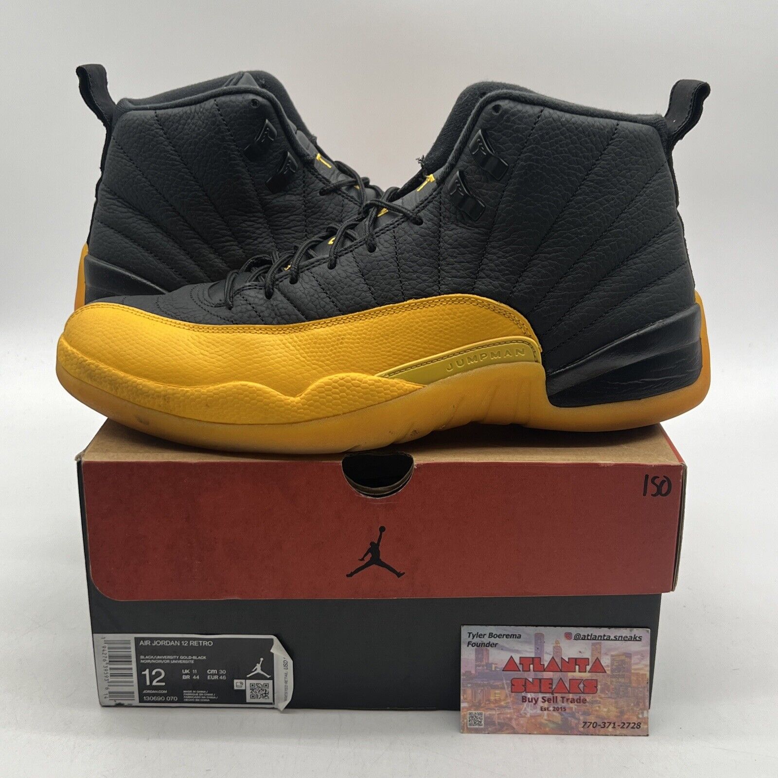 Size 12 - Jordan 12 Retro University Gold 2020 Black Yellow Leather (130690-070)