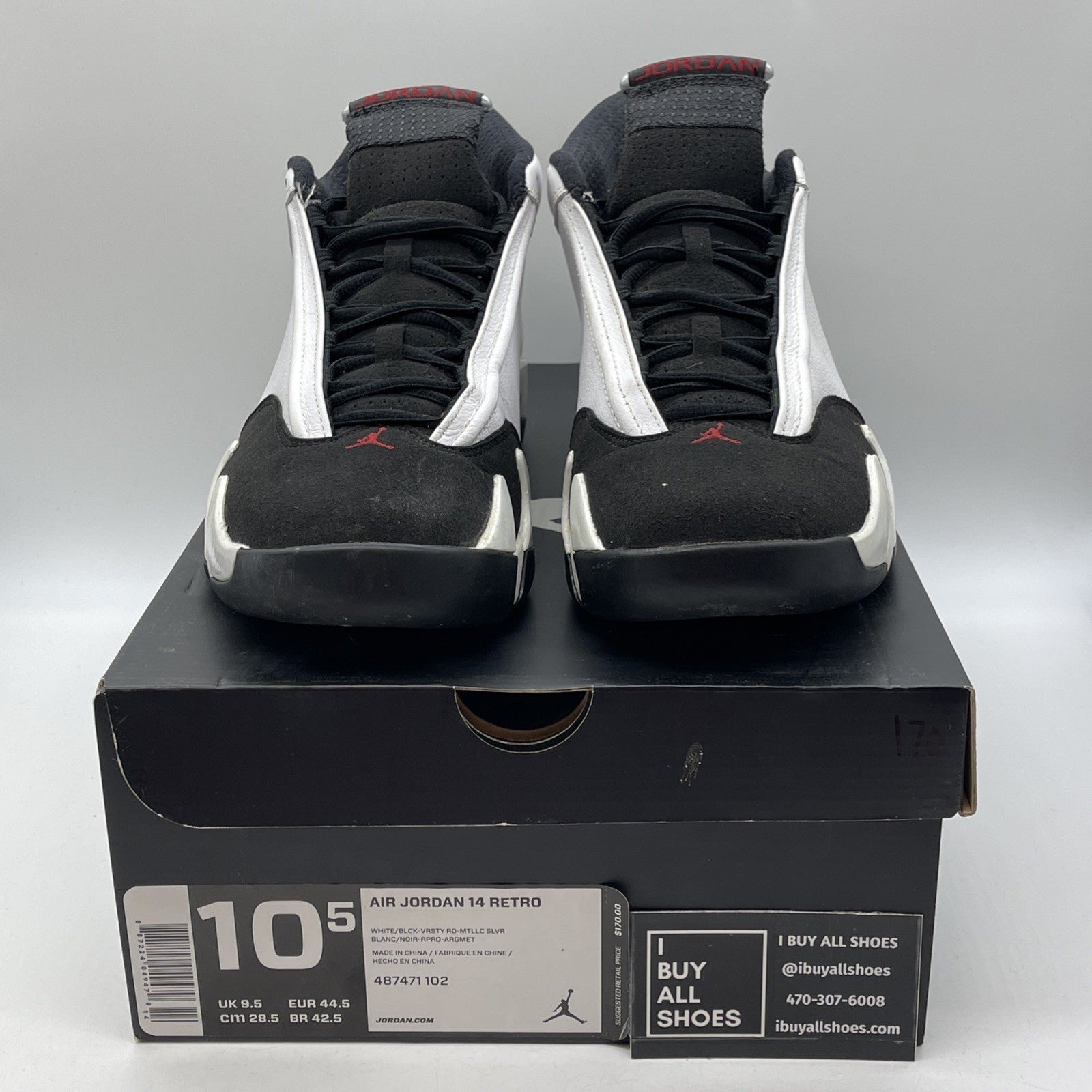 Size 10.5 - Air Jordan 14 Retro 2014 Black Toe Suede Leather (487471-102)
