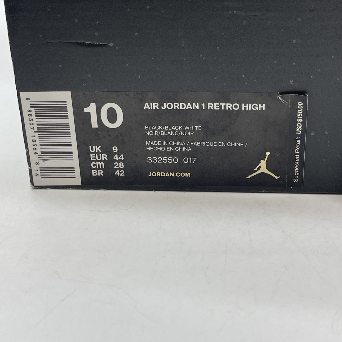 Size 10 - Air Jordan 1 Retro High Black Patent Grey Leather (332550-017)