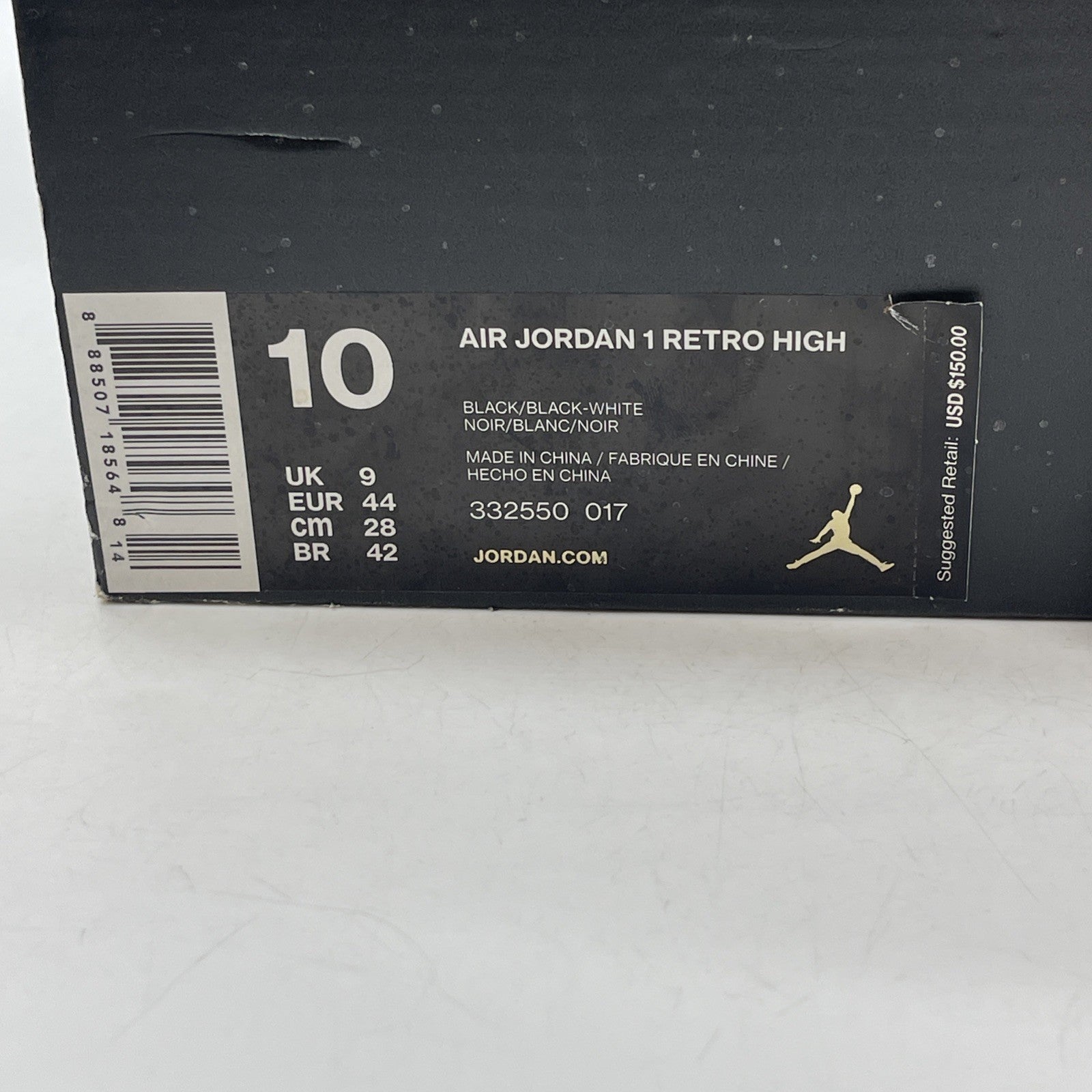Size 10 - Air Jordan 1 Retro High Black Patent Grey Leather (332550-017)