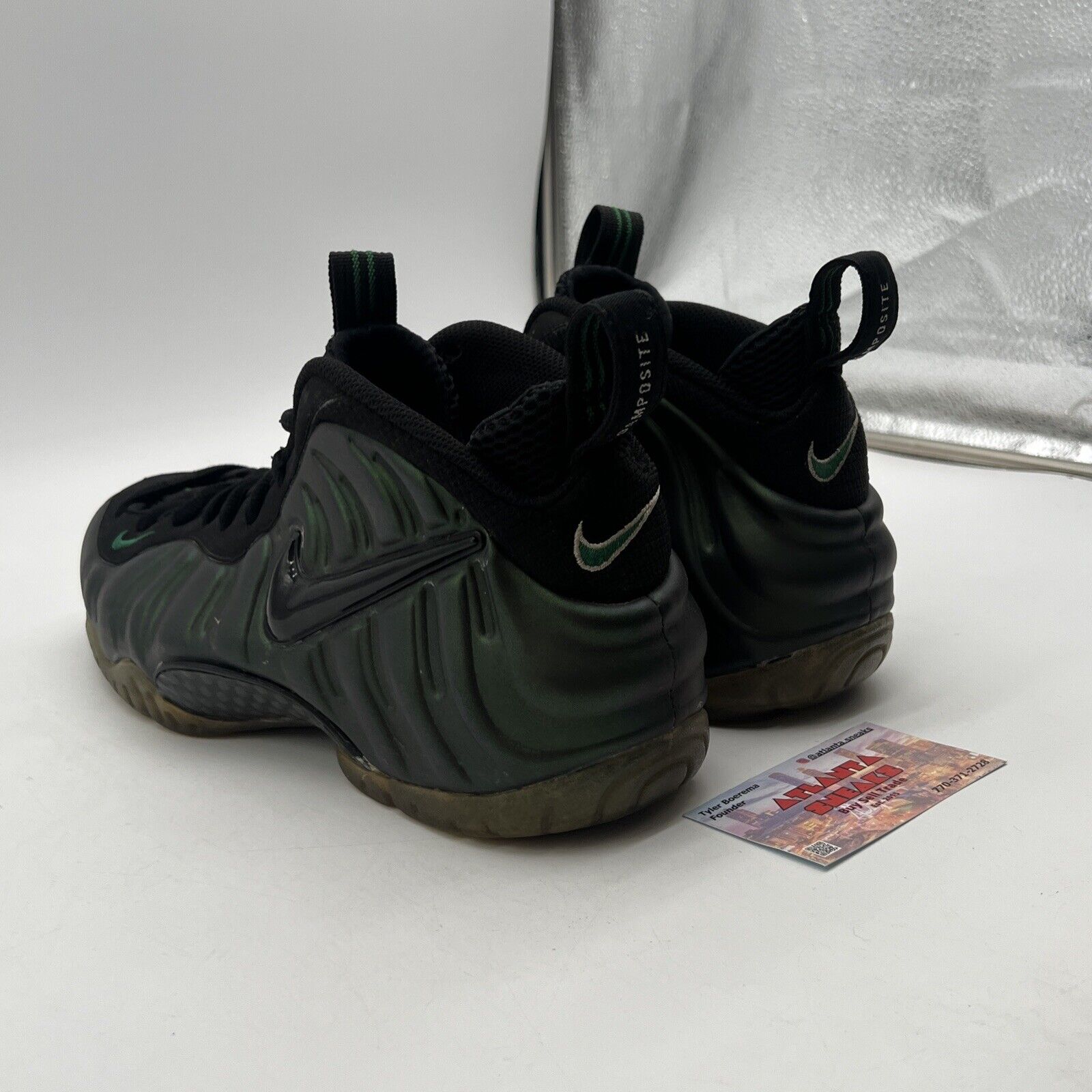 Size 9.5 - Nike Air Foamposite Pro Pine Green Black Suede (624041-301)