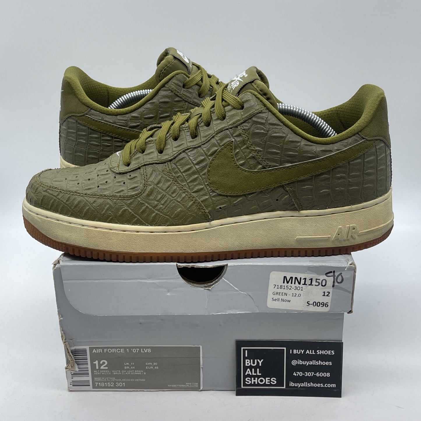 Size 12 - Nike Air Force 1 '07 LV8 Low Militia Green Leather (718152-301)