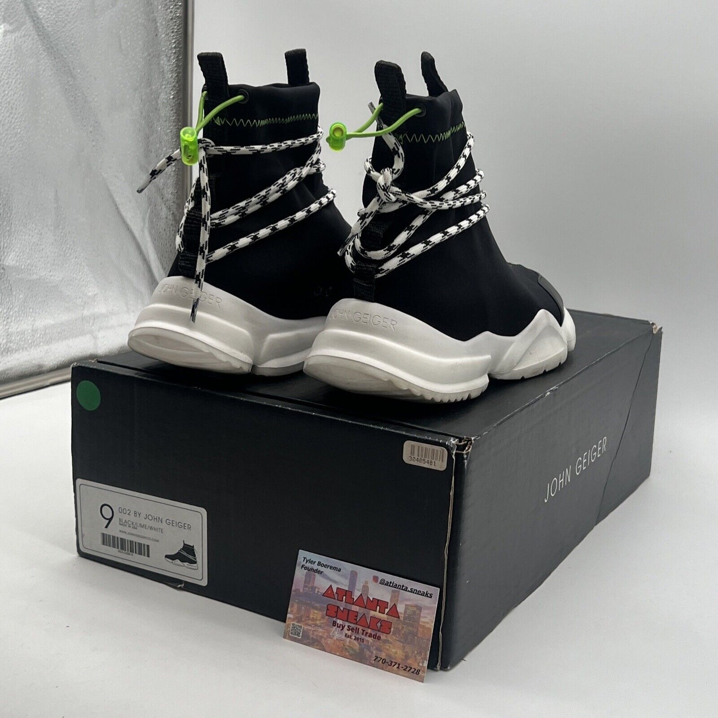 Size 9 - John Geiger 002 Black/Lime/White Luxury Athletic Sneaker