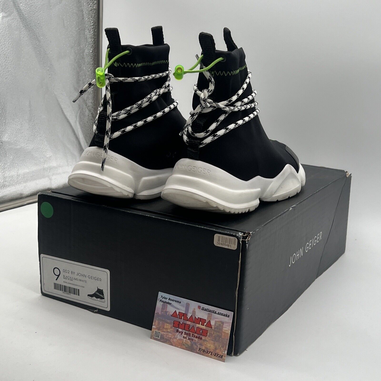 Size 9 - John Geiger 002 Black/Lime/White Luxury Athletic Sneaker
