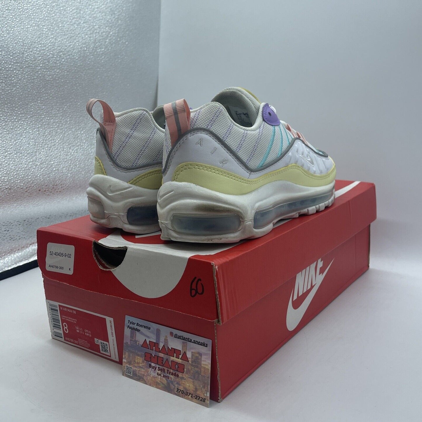 Size 8W - Nike Air Max 98 Easter Pastel White Blue Yellow Grey (AH6799-300)