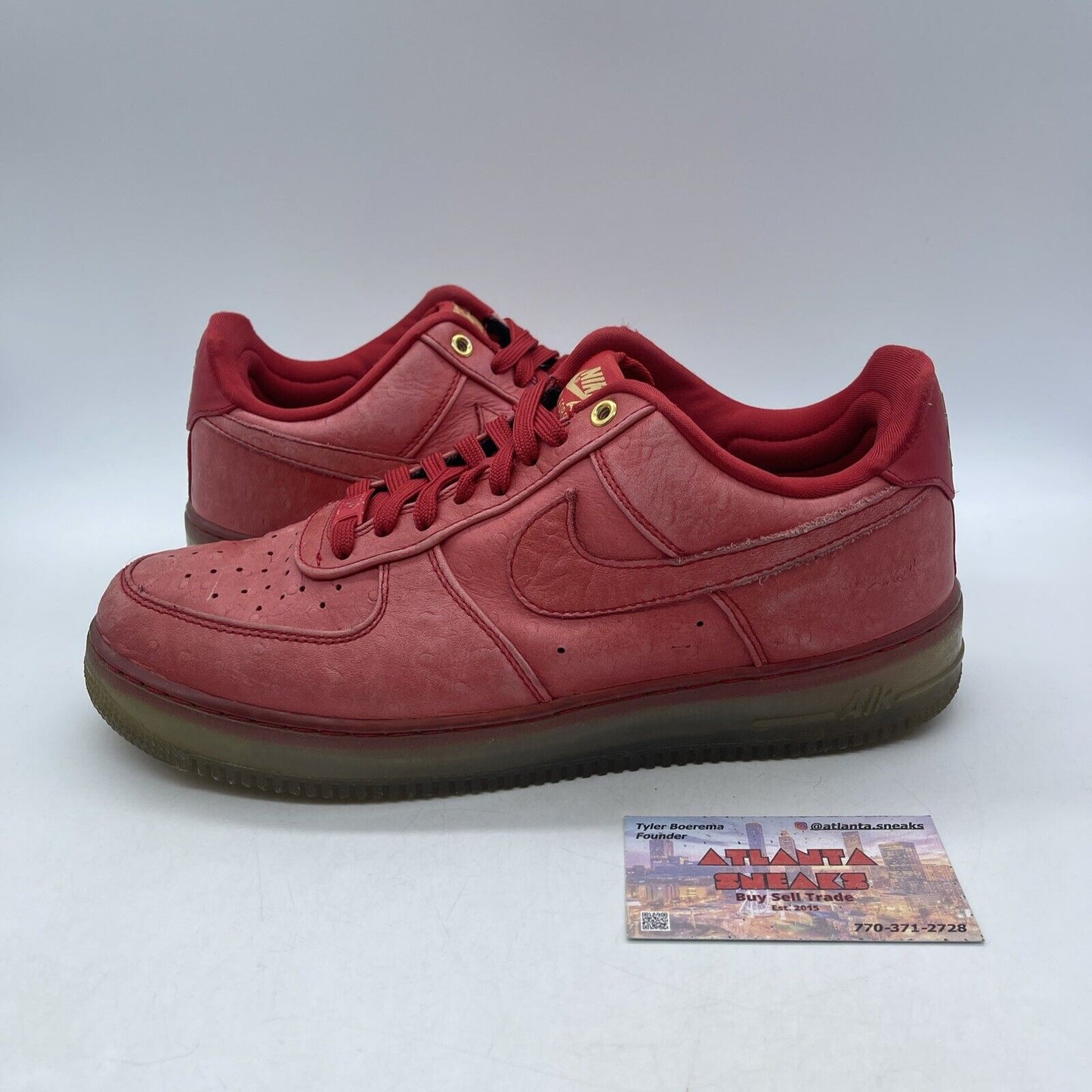 Size 9.5 - Nike Air Force 1 Cmft Lux Low Ostrich Red Gold Leather (805300-600)