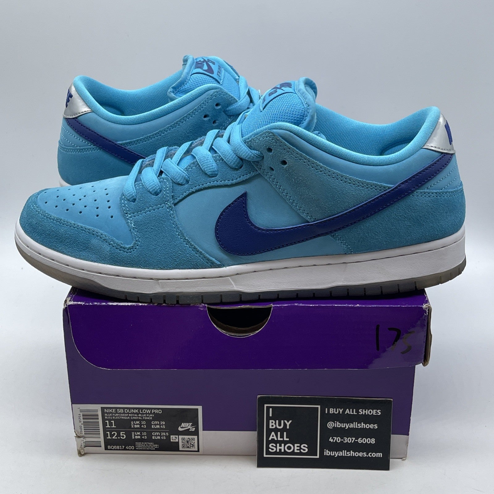 Size 11 - Nike Dunk SB Low Blue Fury Silver Suede (BQ6817-400)