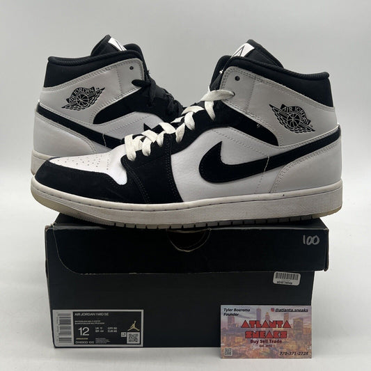 Size 12 - Jordan 1 Mid SE Diamond White Black Suede Leather (DH6933-100)