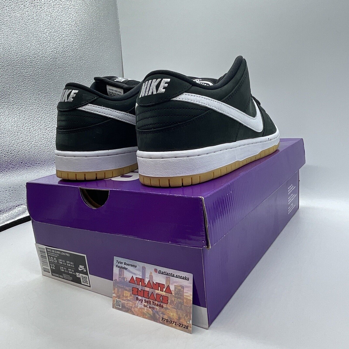 Size 10.5 - Nike Dunk Low SB Black Gum White Suede (CD2563-006)