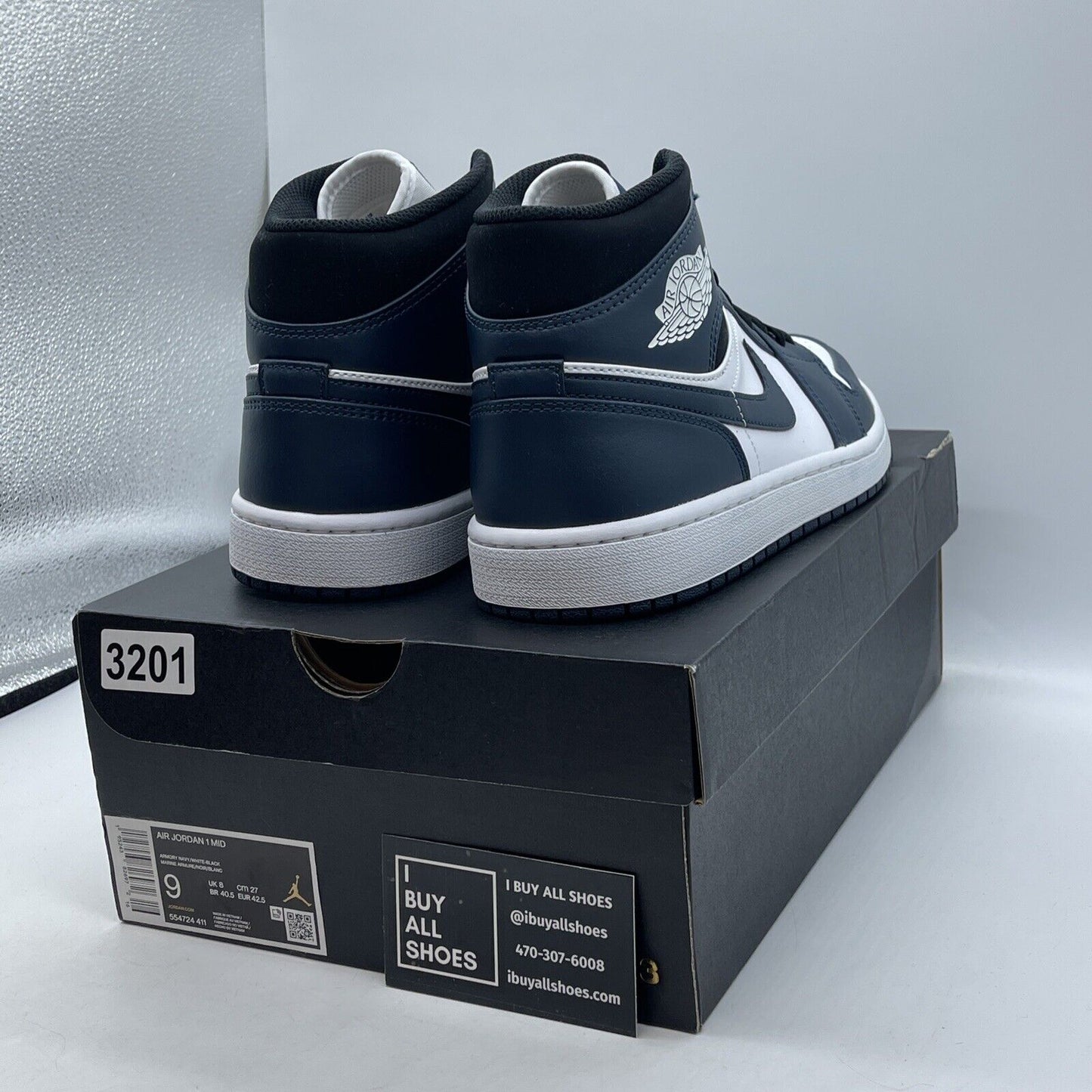 Size 9 - Air Jordan 1 Mid Armory Navy Blue Black White Suede (554724-411)