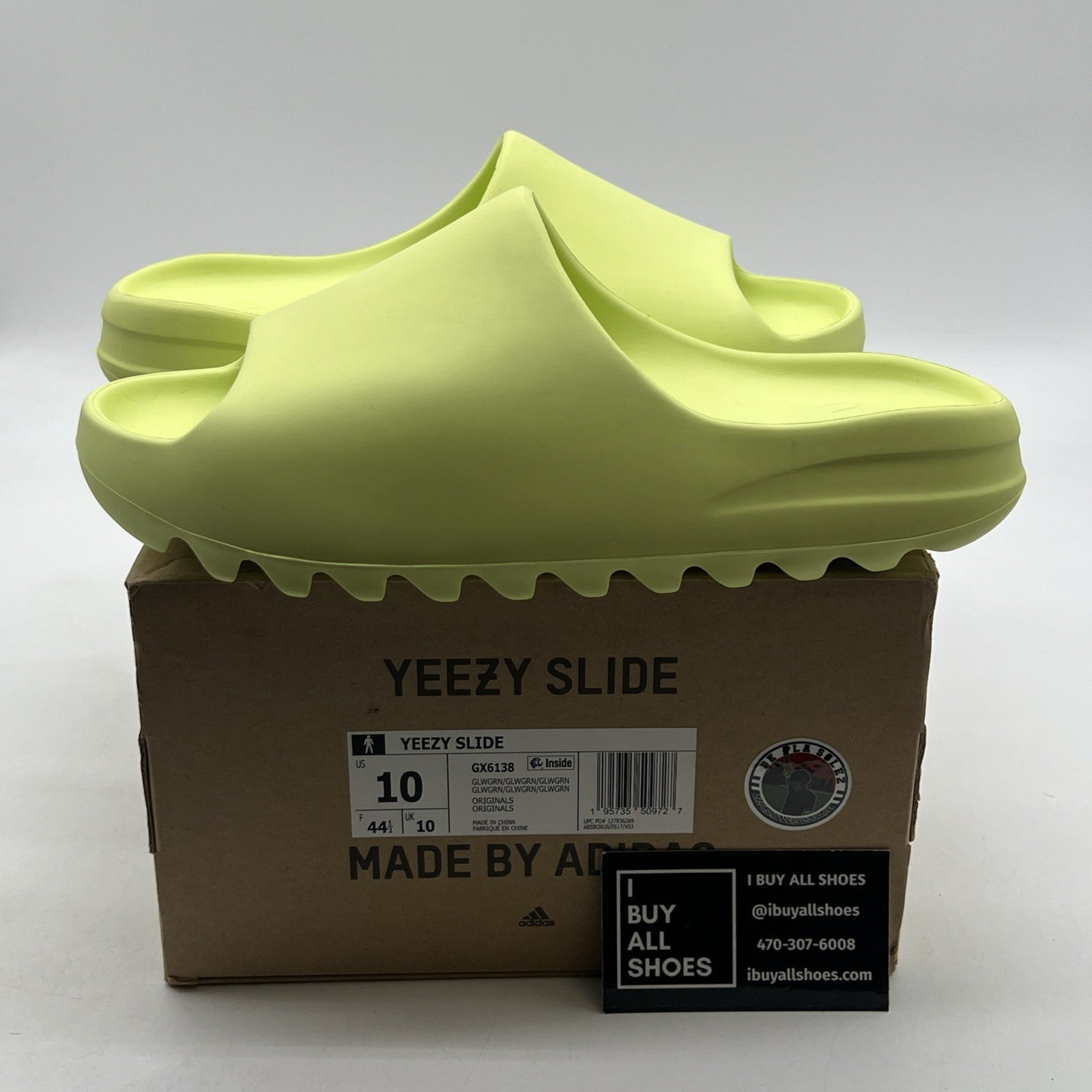 Size 10 - Adidas Yeezy Men's Slides Glow Green (GX6138)