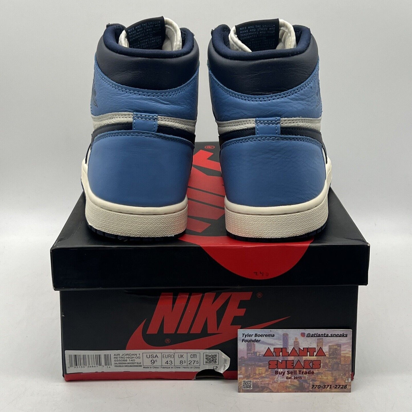 Size 9.5 - Jordan 1 Retro OG High Obsidian UNC 2019 White Leather (555088-140)