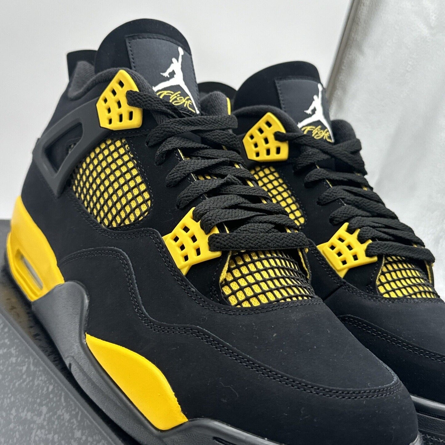 Size 12 - Jordan 4 Retro Mid Thunder Yellow Black Suede New Release Hot Shoes