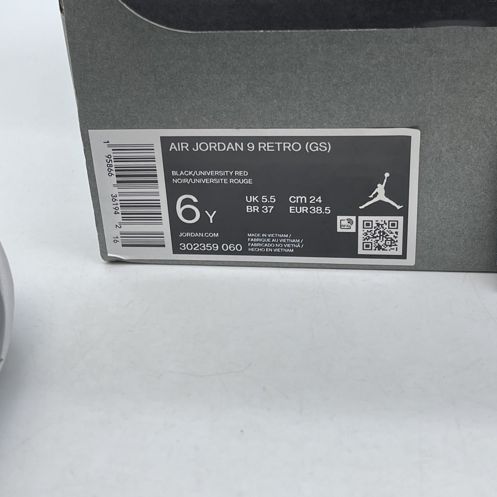 Size 6Y - Jordan 9 Retro Particle Gray 2022 Suede Red Black (302359-060)