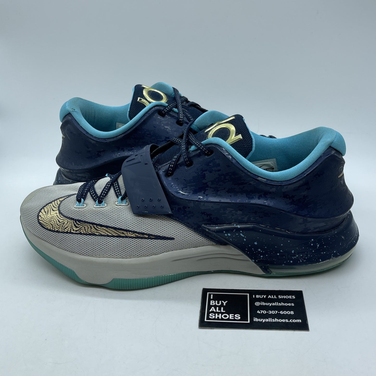 Size 13 - Nike KD 7 EYBL Blue Grey Gold Suede Leather - (745957-474)