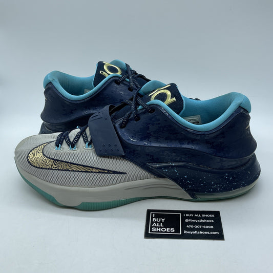 Size 13 - Nike KD 7 EYBL Blue Grey Gold Suede Leather - (745957-474)