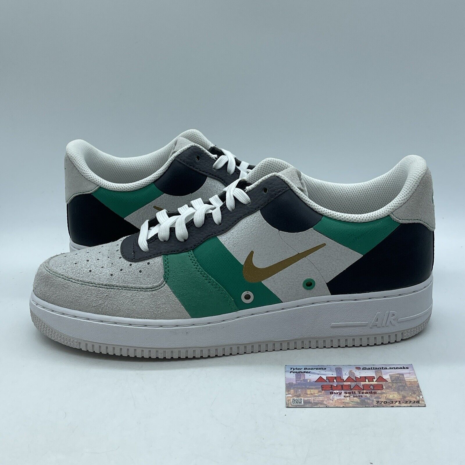 Size 12 - Nike Air Force 1 PRM Low Green Grey Suede Black Leather (CI0065-100)