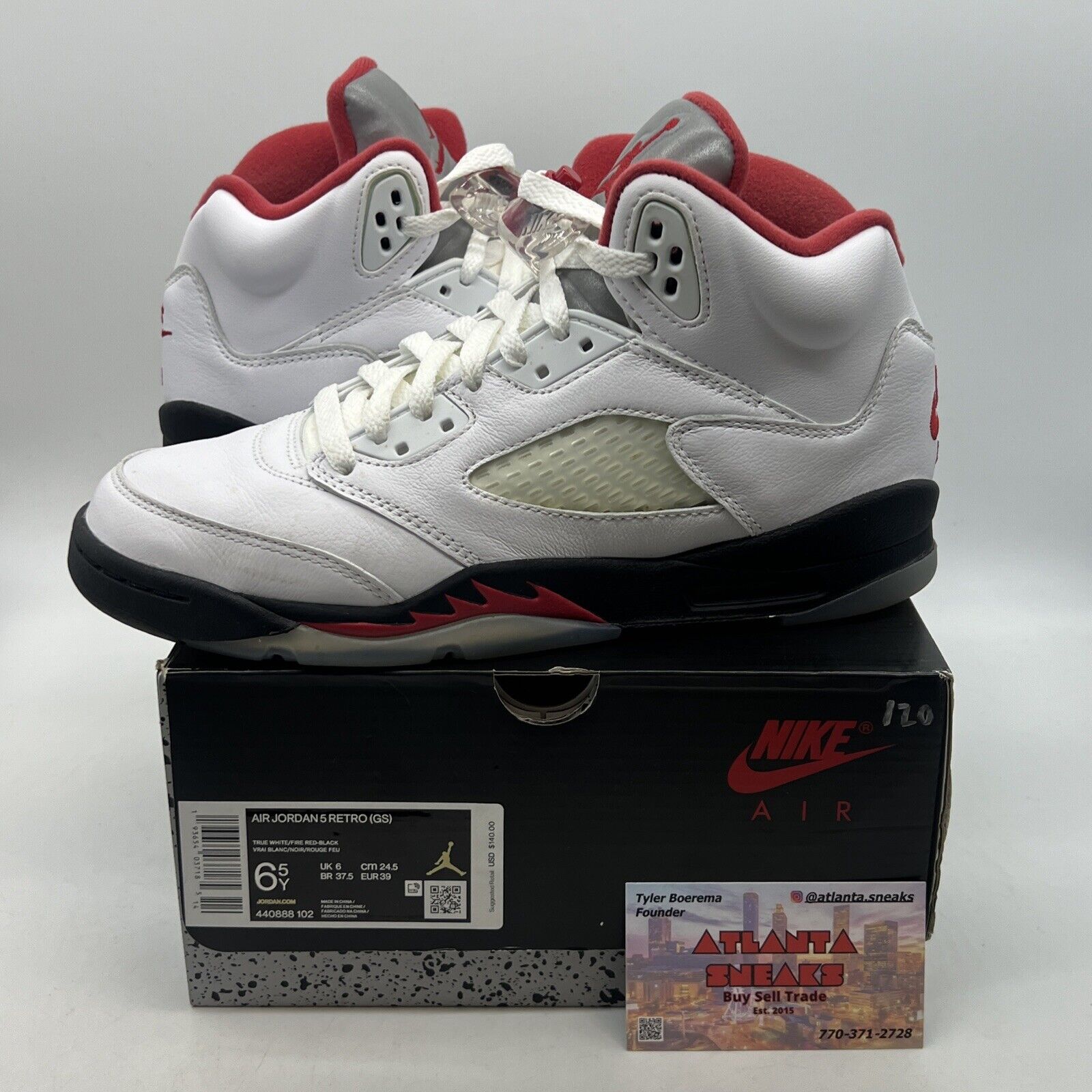 Air Jordan 5 Retro Fire Red Silver Tongue 2020 (GS) White Black (440888-102)