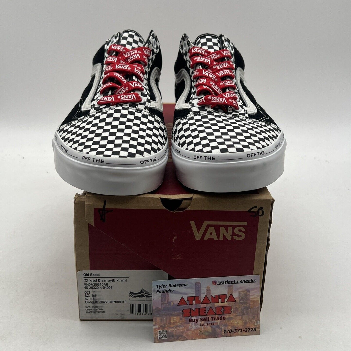 Size 9.5 - VANS Old Skool Checkerboard Disarray with Vans Chili Pepper/Red Laces