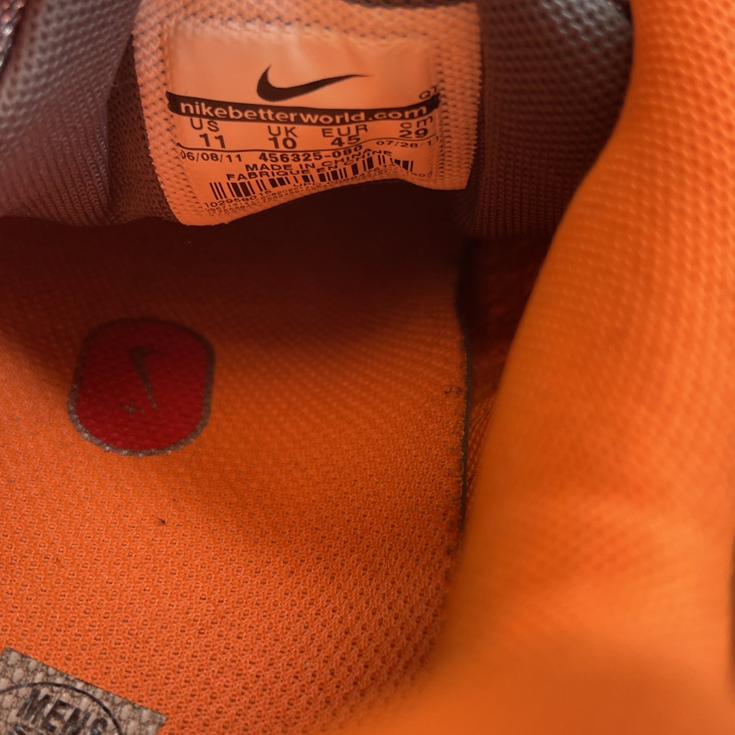 Size 11 - Nike Air Max+ 2011 Lea Black Orange Leather (456325-080)