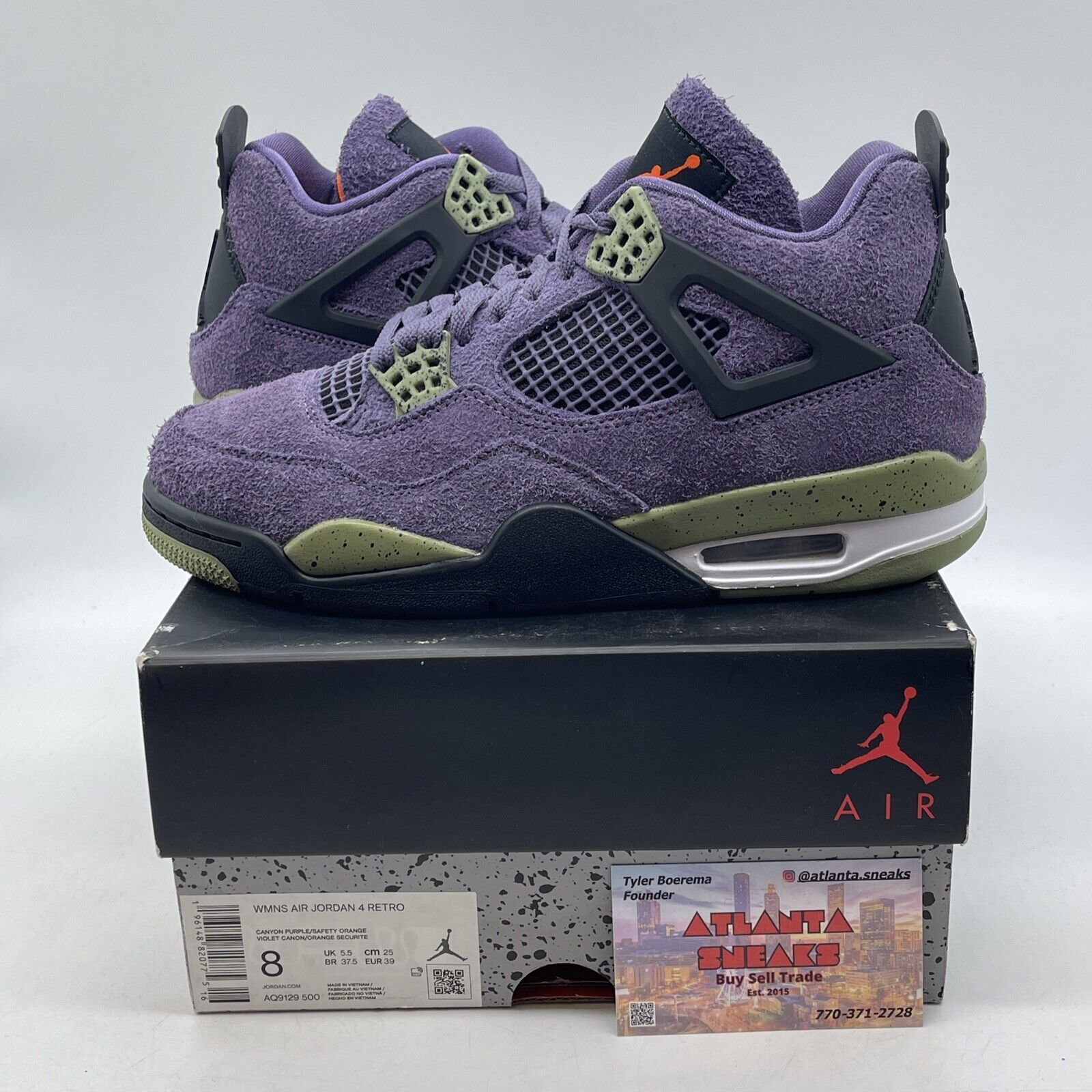 Size 8W - Jordan 4 Retro Mid Canyon Purple Green Black White Suede (AQ9129-500)