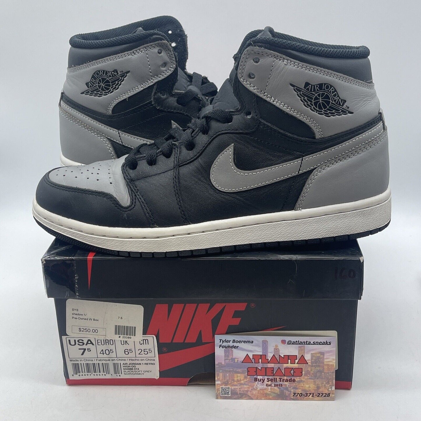 Size 7.5 - Air Jordan 1 Retro 2013 High Shadow Grey Black Leather (555088-014)