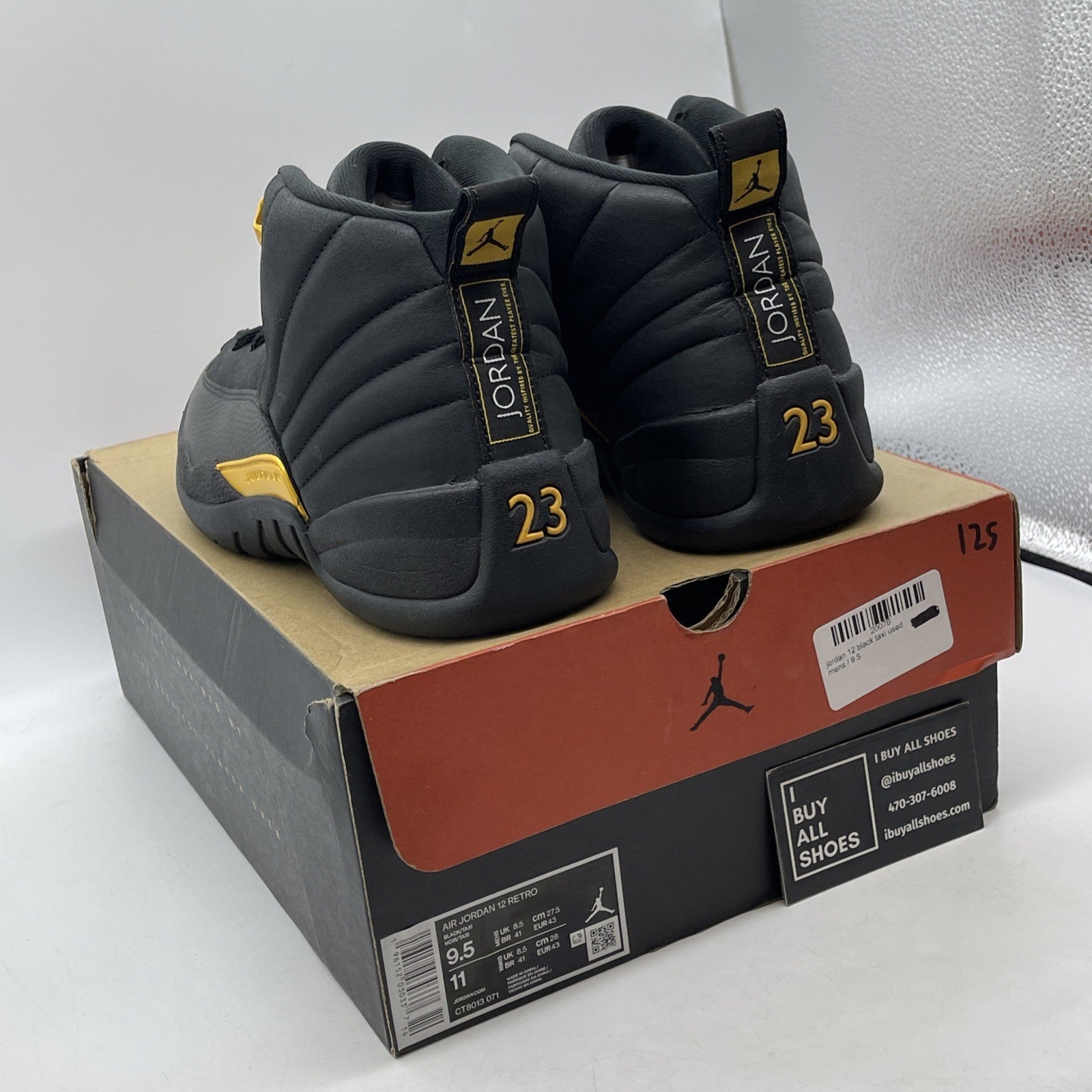 Size 9.5 - Jordan 12 Retro Mid Black Taxi Yellow Leather (CT8013-071)