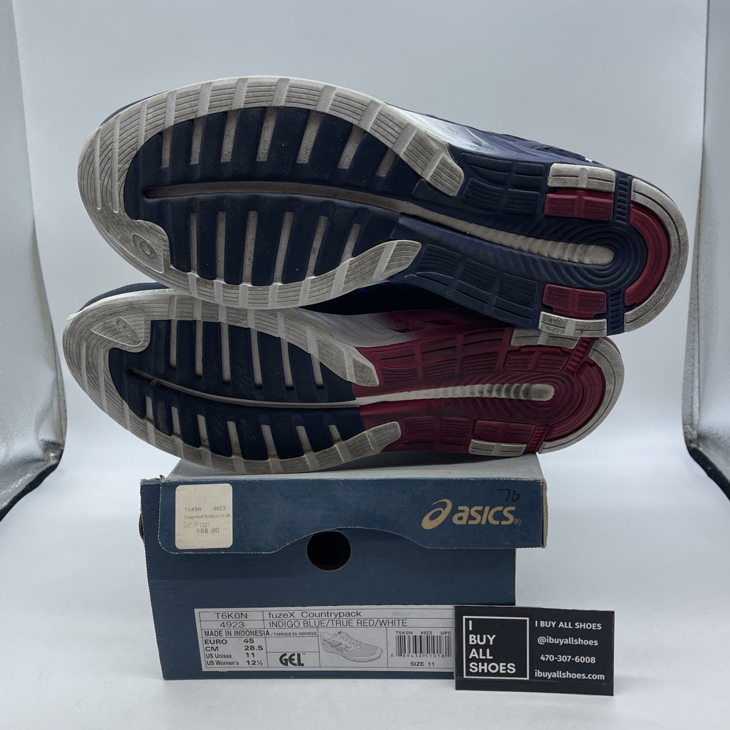 Size 11 - Asics FuzeX Country Pack USA  Running Trainers Navy (T6K0N)