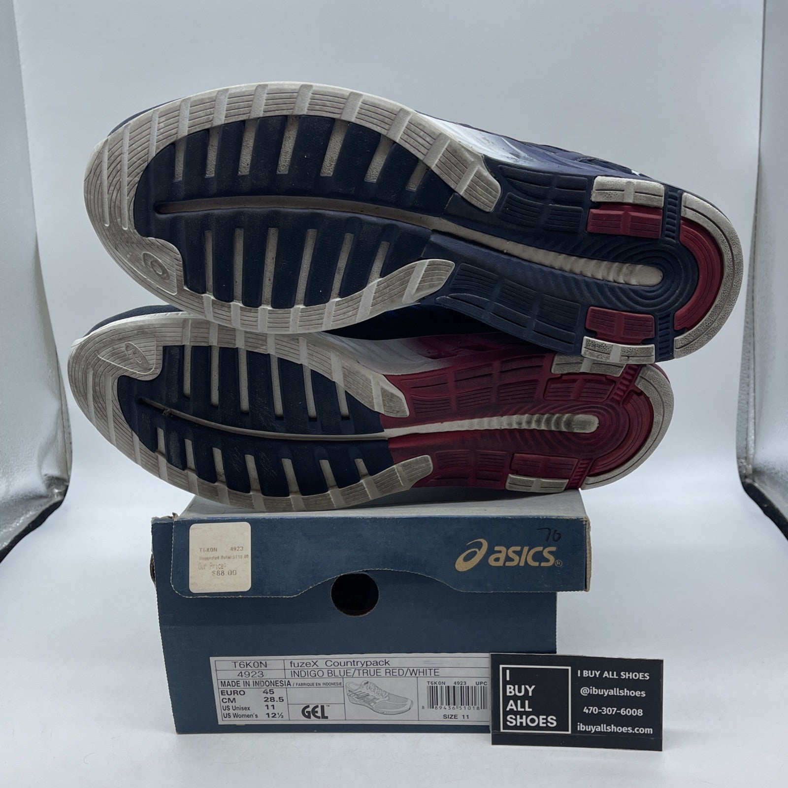 Size 11 - Asics FuzeX Country Pack USA  Running Trainers Navy (T6K0N)