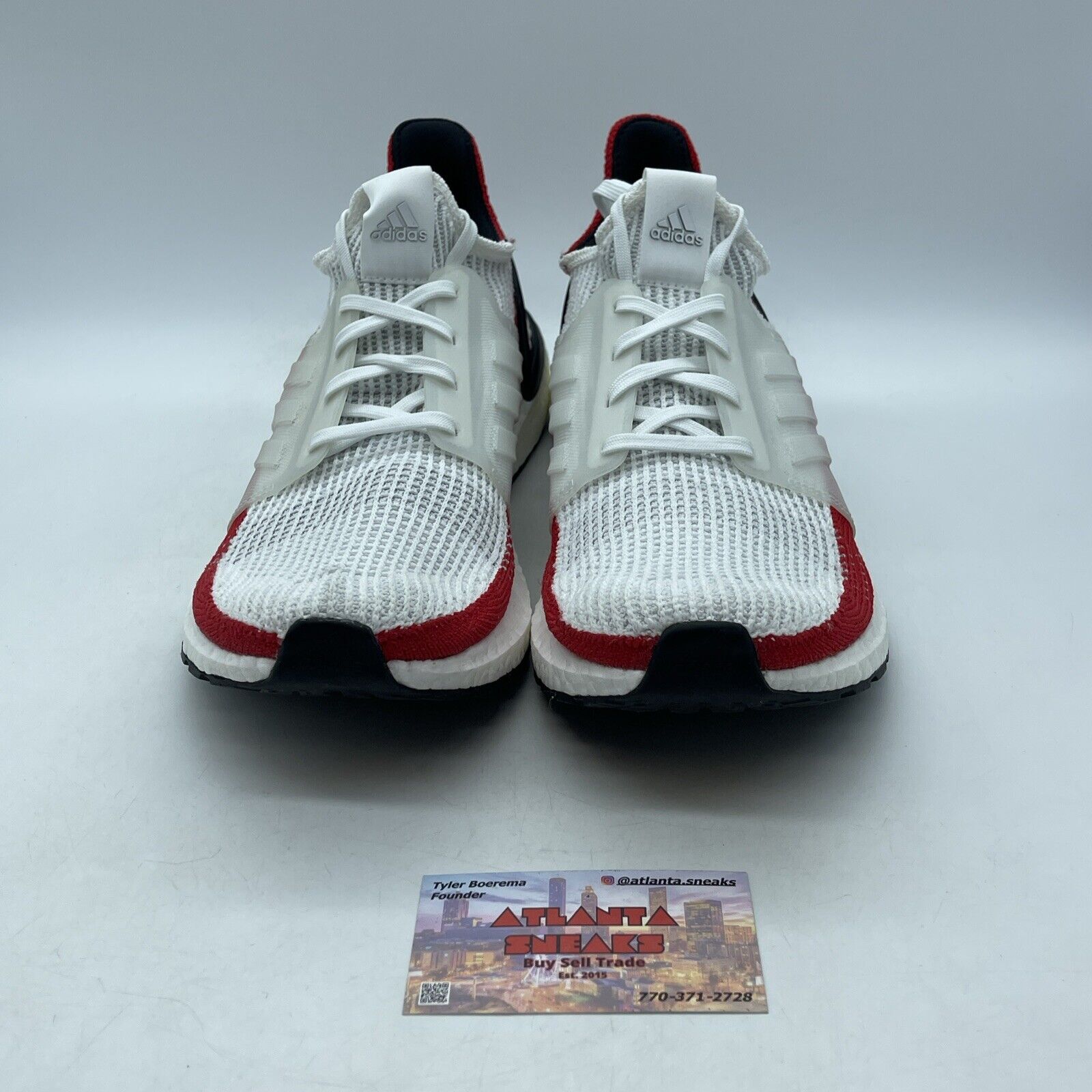 Size 11 - adidas UltraBoost 19 White Scarlet Red Black Suede Leather (EF1341)