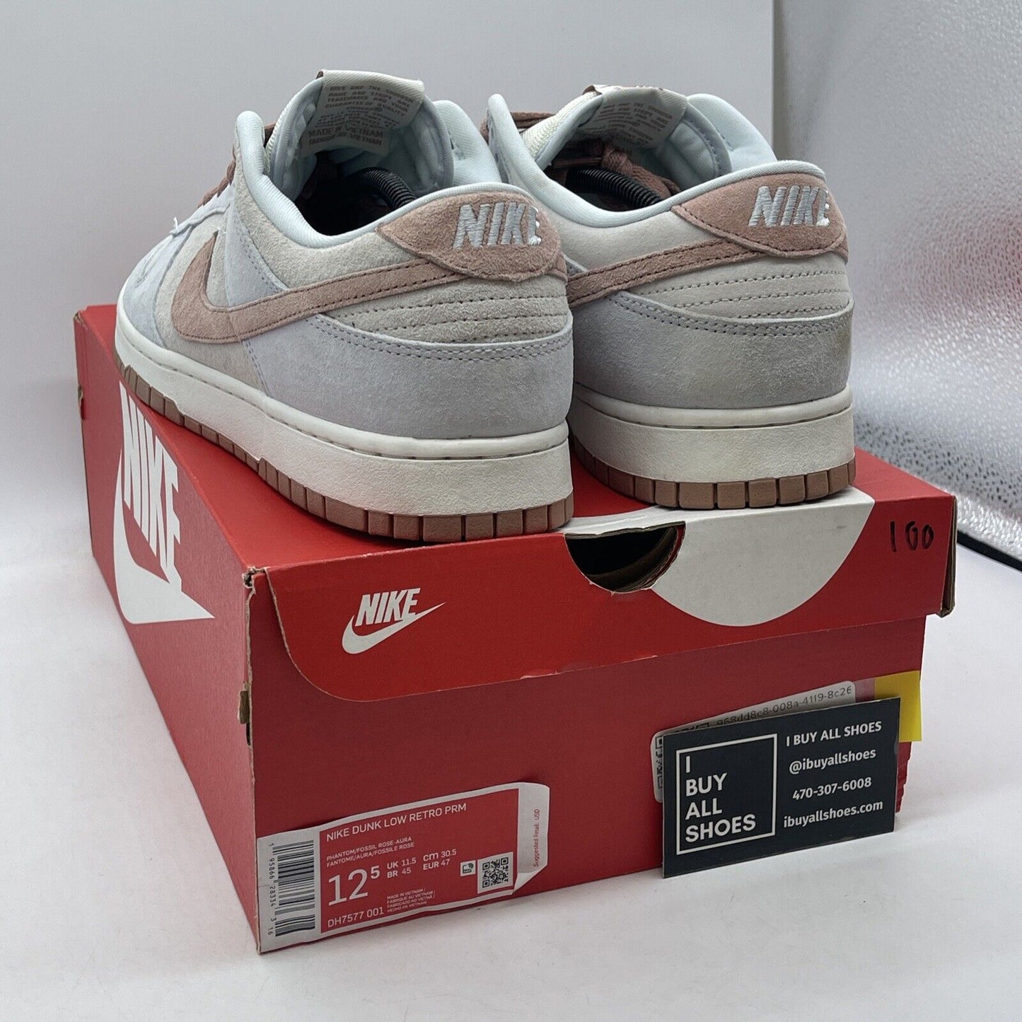 Size 12.5 - Nike Dunk Premium Low Fossil Rose Blue Grey Suede (DH7577-001)