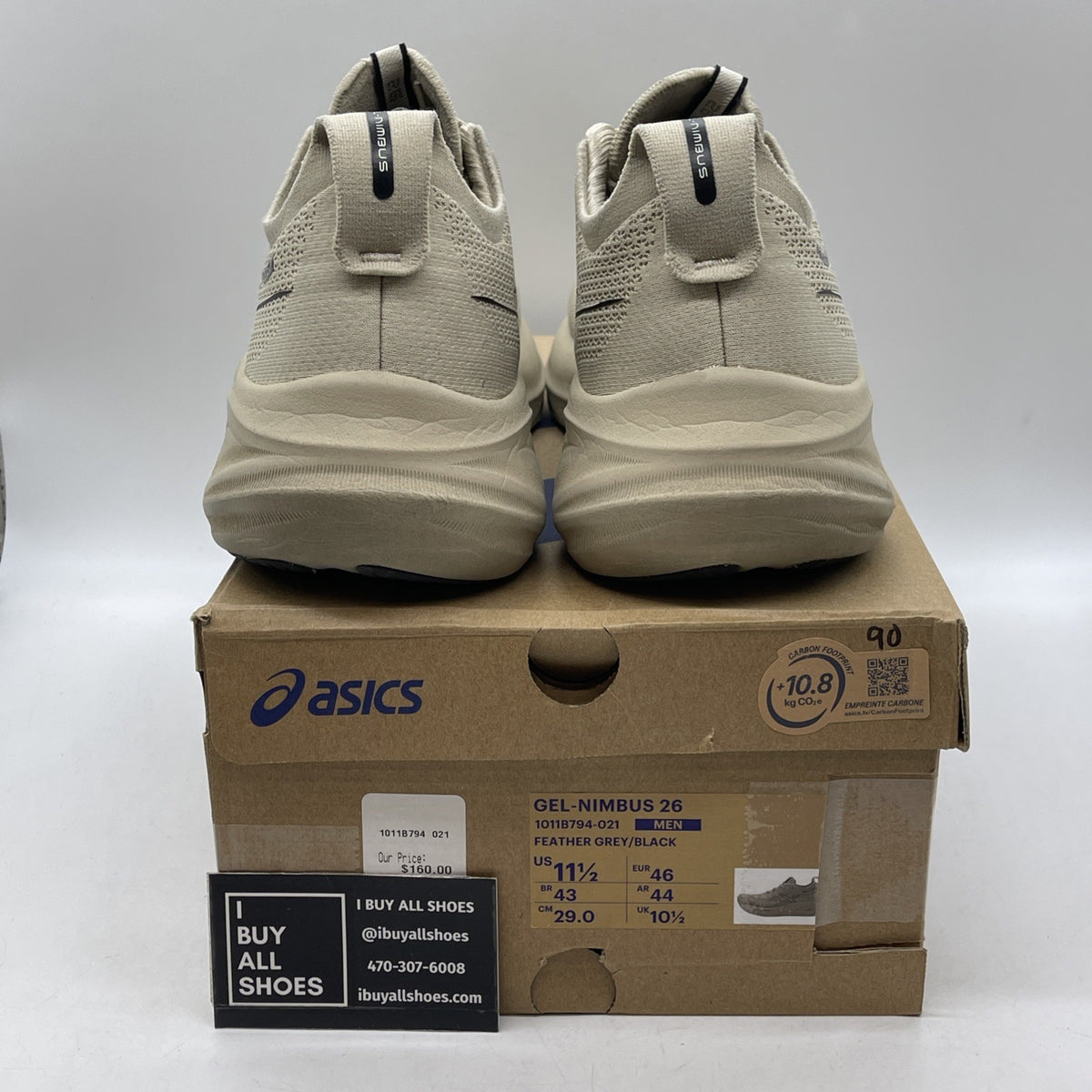 Size 11.5 - Asics Gel Nimbus 26 Feather Grey Black (1011B794-021)