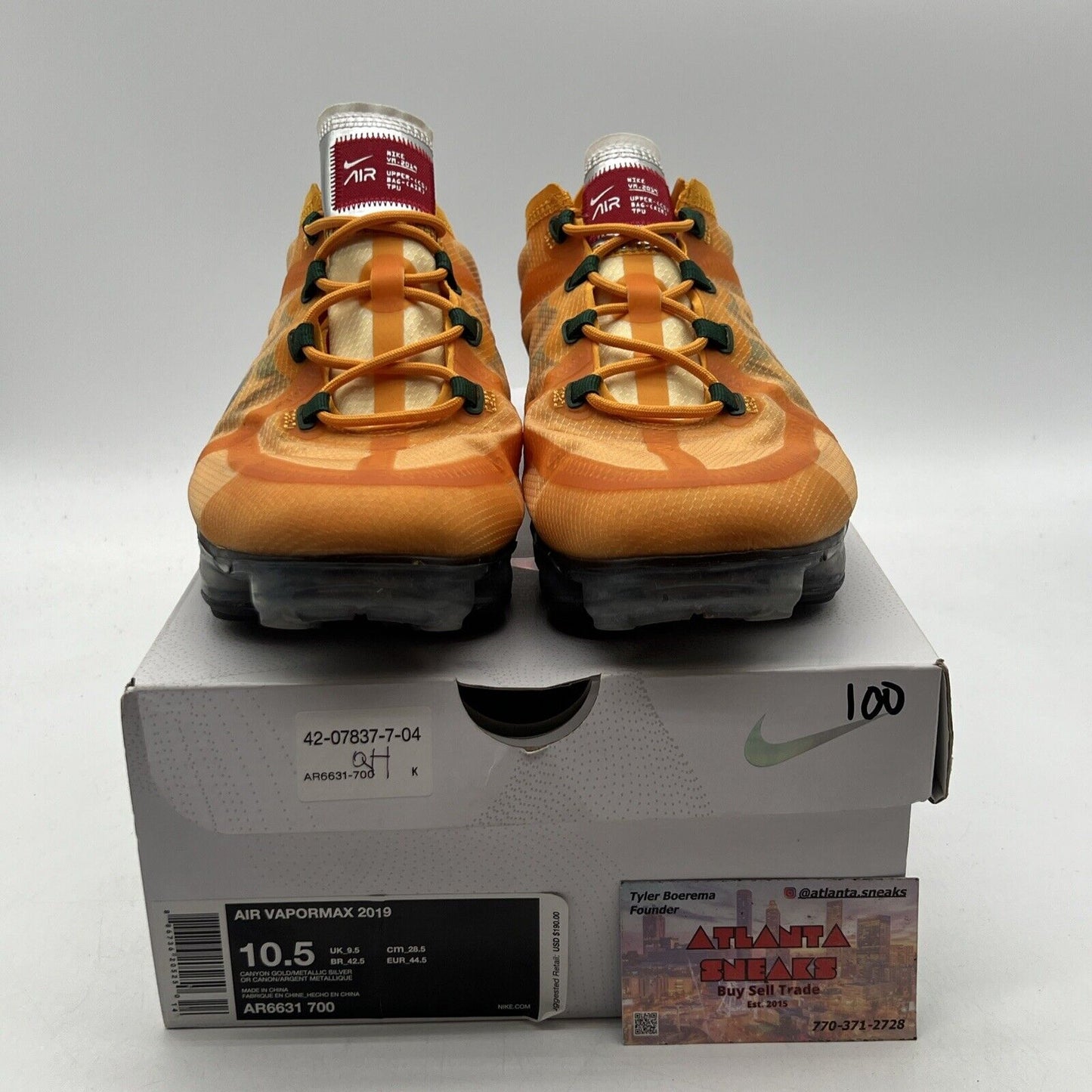 Size 10.5 - Nike Air VaporMax 2019 Canyon Gold Grey Orange Green (AR6631-700)