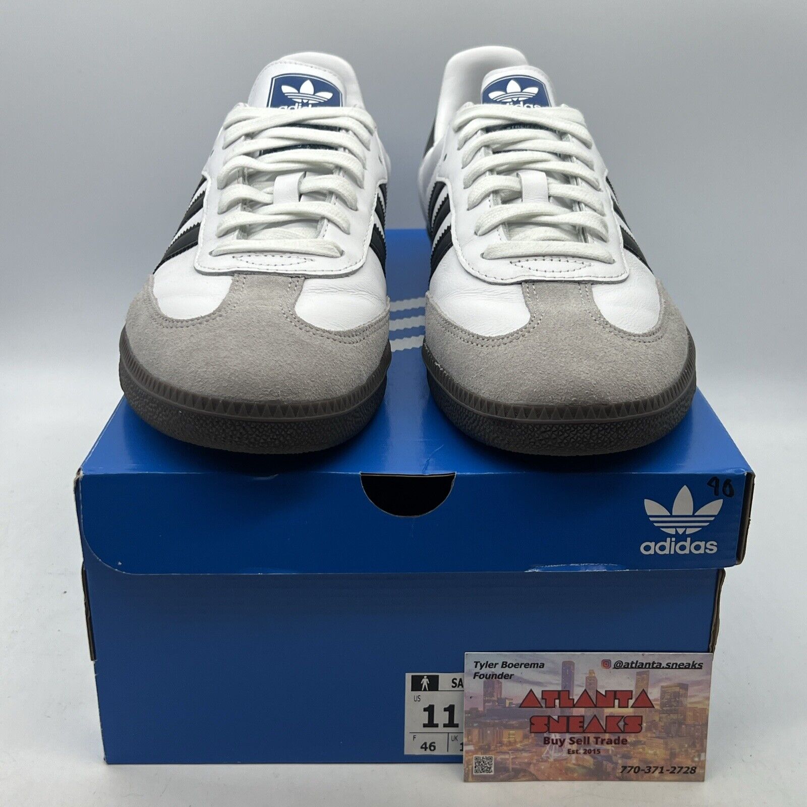 Size 11.5 - adidas Samba Classic White White Grey Black Leather (B75806)