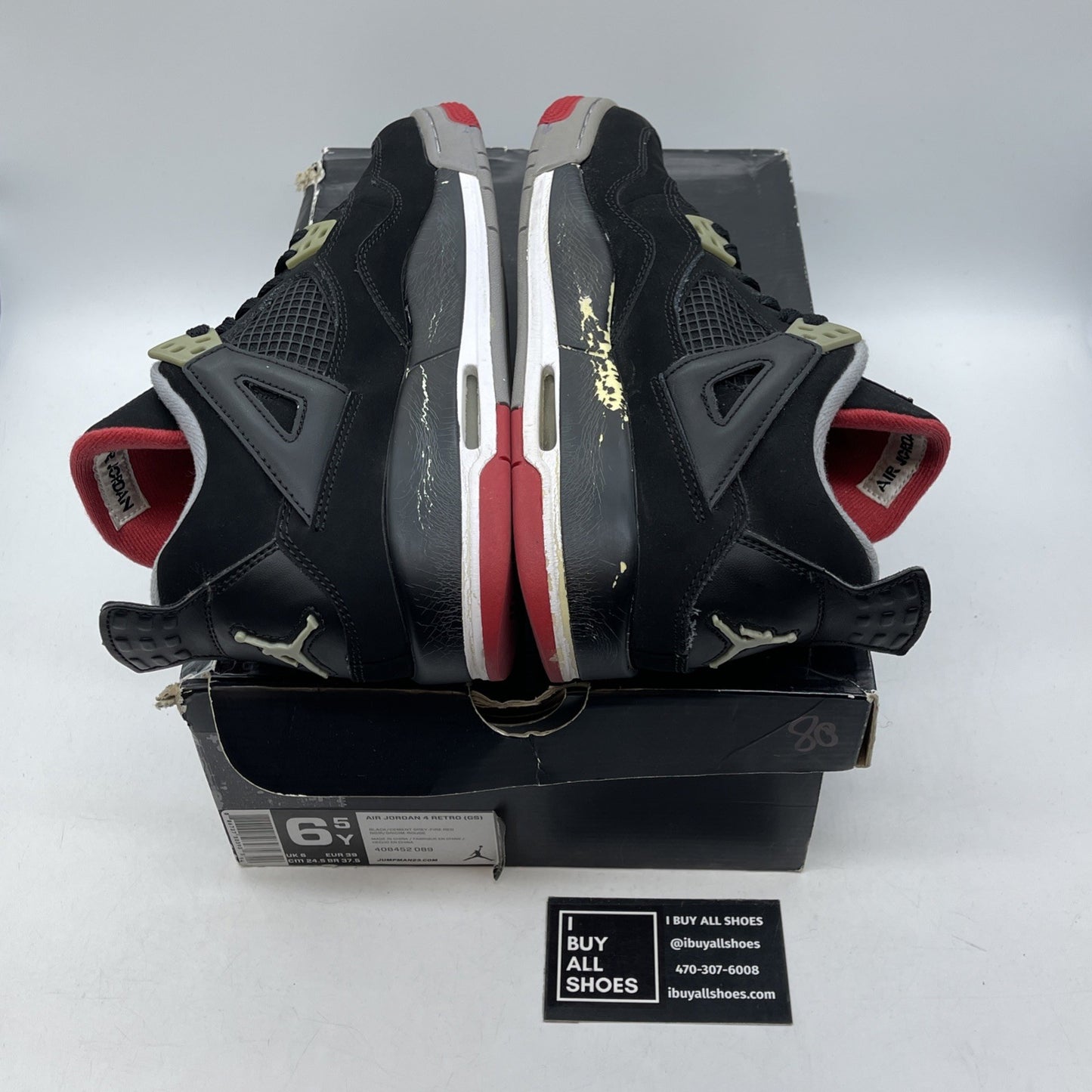 Size 6.5Y - Jordan 4 Retro bred release Black Grey Suede Leather (408452-089)