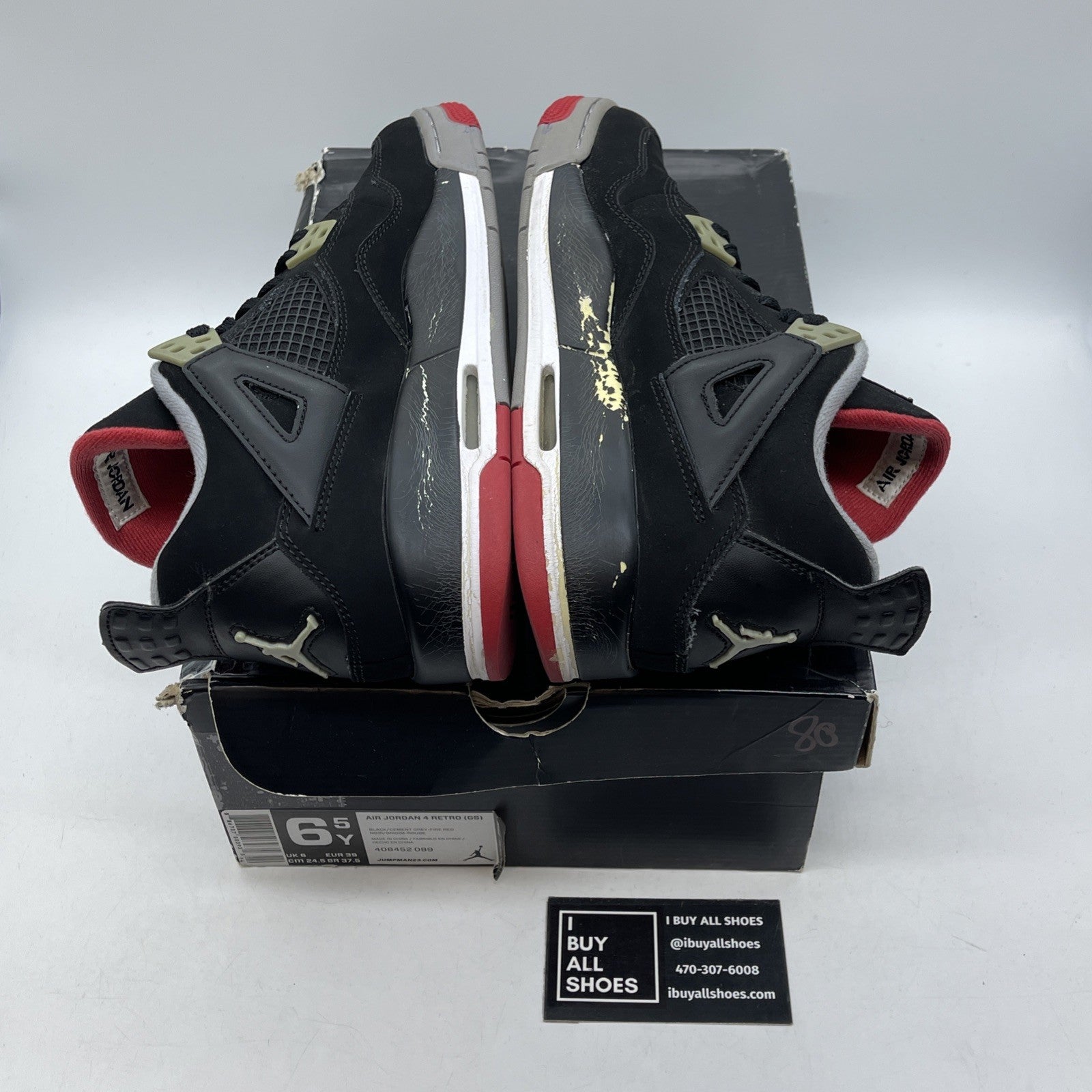 Size 6.5Y - Jordan 4 Retro bred release Black Grey Suede Leather (408452-089)