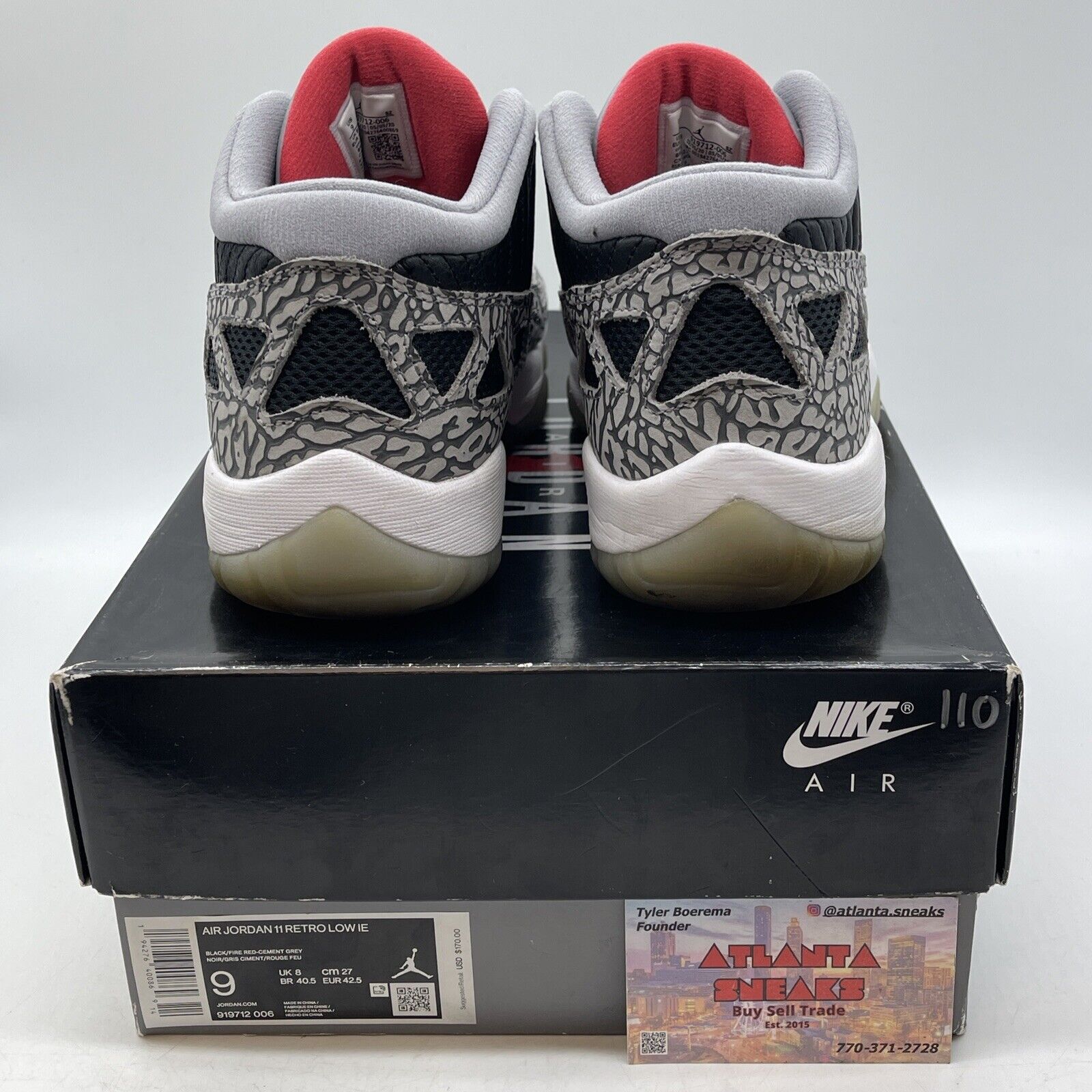 Size 9 - Air Jordan 11 Retro IE Low Black Cement Grey White (919712-006)